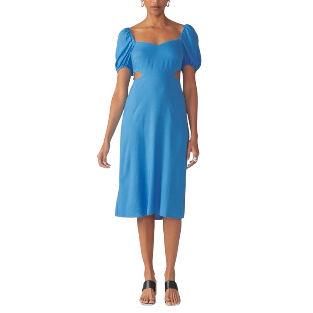 Sanctuary Cobalt Blue Puff Sleeve CutOut Midi Dress NWT Sweetheart Neck Romantic